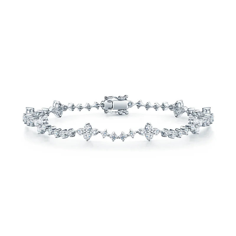 Ladies bracelets memory keepsakes-18ct White Gold Diamond Tennis Bracelet With Diamond Cluster Sections