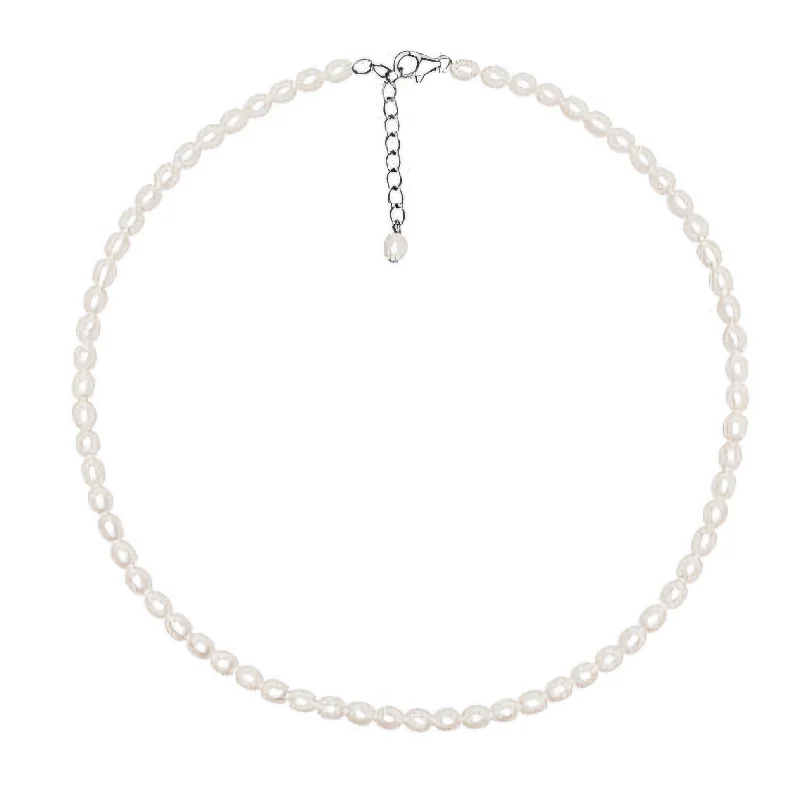 Ladies necklaces natural stones-Sterling Silver Rice Pearl Necklace