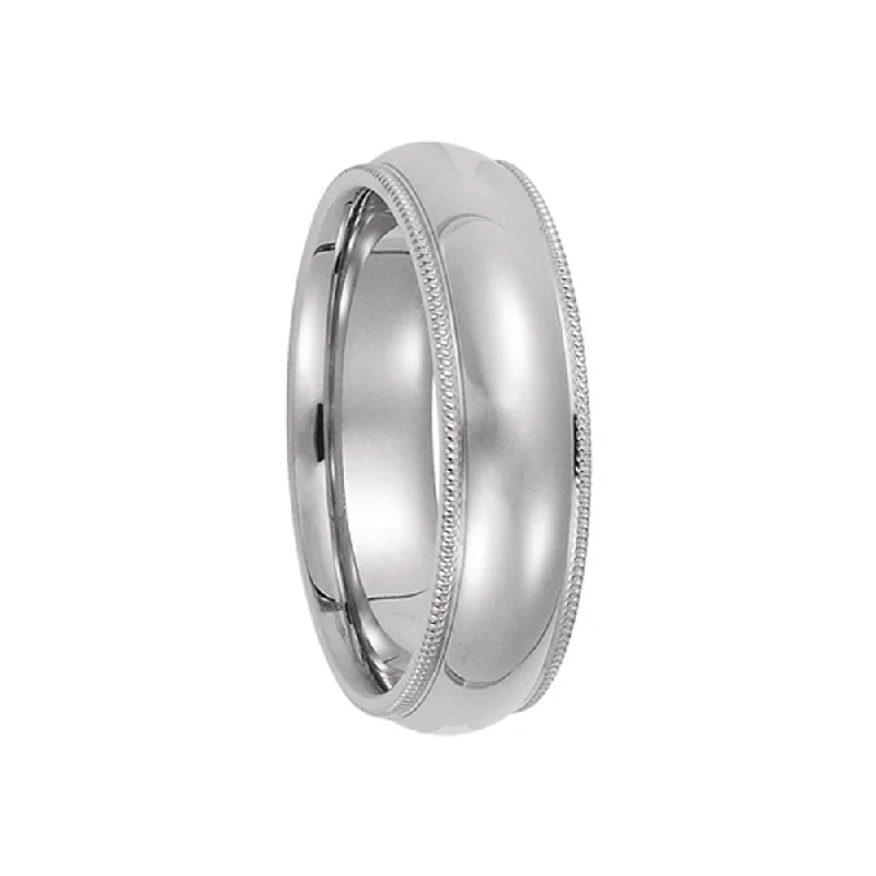 Ladies rings party wear-6mm Milgrain Edge Comfort Fit Domed Band in 14k White Gold