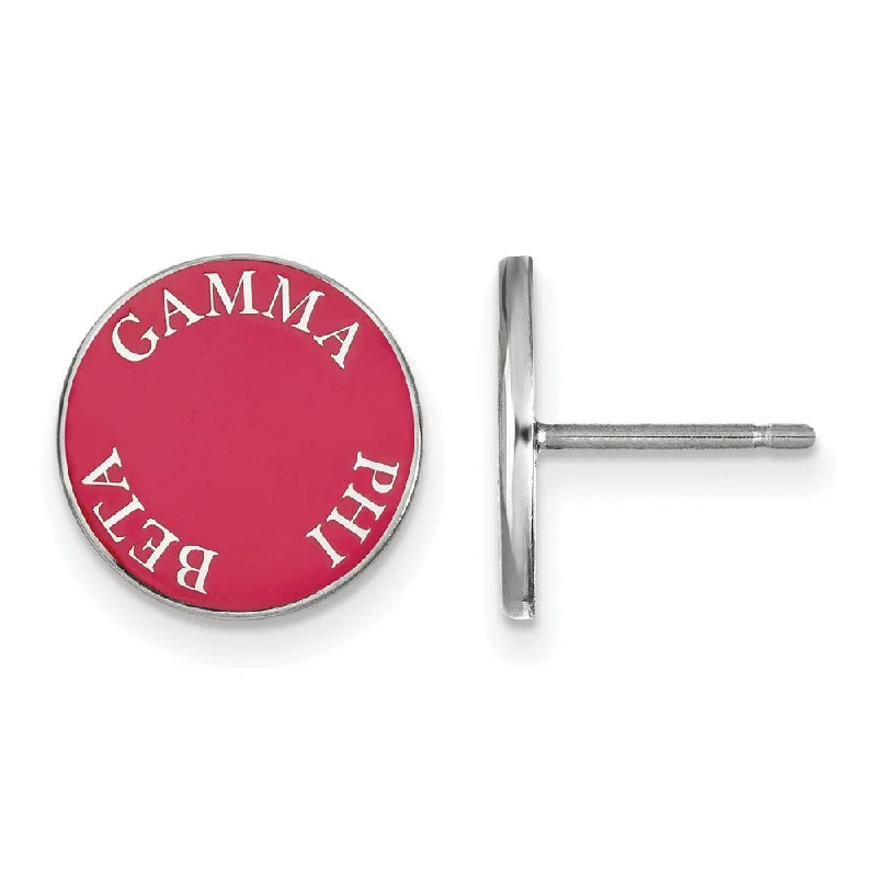 Ladies earrings minimalist charm-Sterling Silver Gamma Phi Beta Enamel Disc Post Earrings