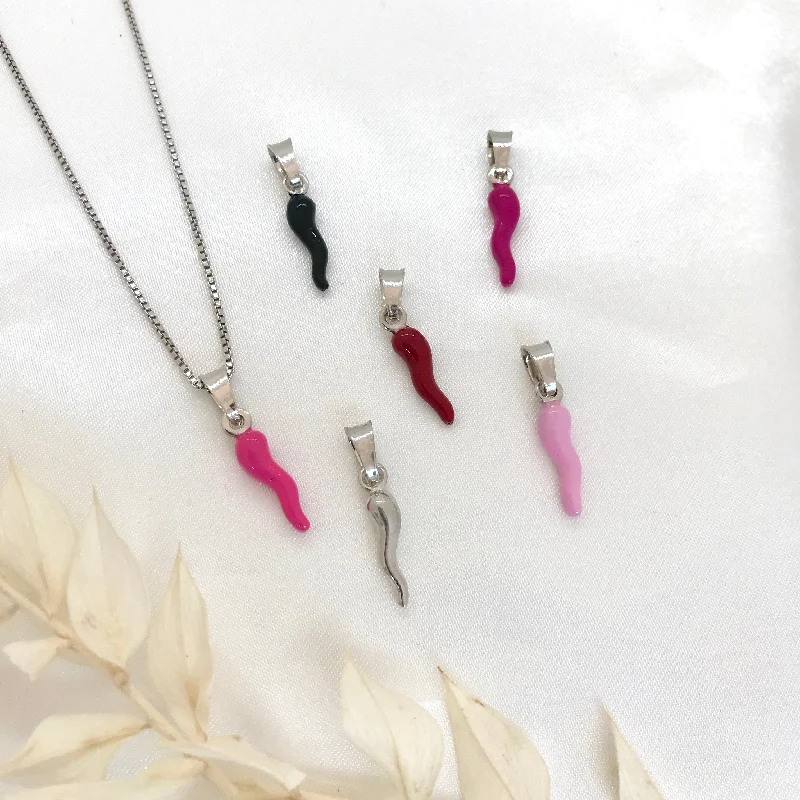 Ladies necklaces group styles-925 Sterling Silver Cornetto Necklaces- 6 Colours