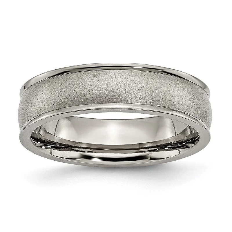 Ladies rings celebrity styles-6mm Titanium Brushed Domed Ridged Edge Comfort Fit Band