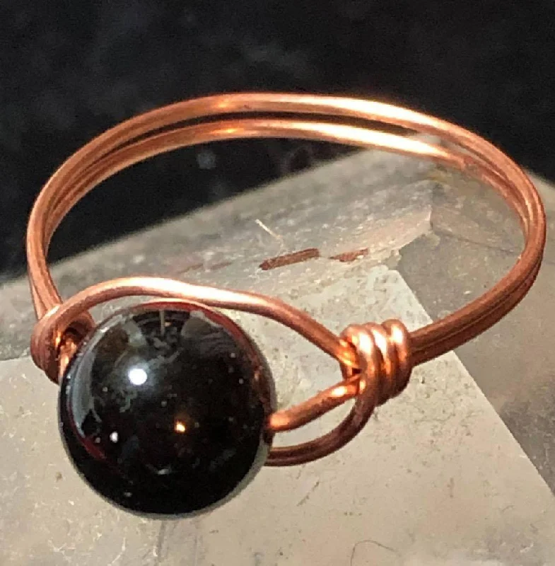 Ladies rings Valentine’s Day-Black Tourmaline Copper Bead Ring