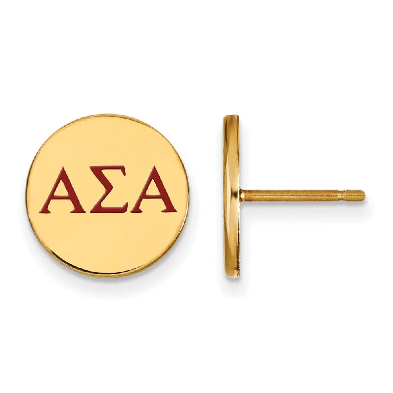 Ladies earrings group styles-14K Plated Silver Alpha Sigma Alpha Enamel Greek Letters Post Earrings