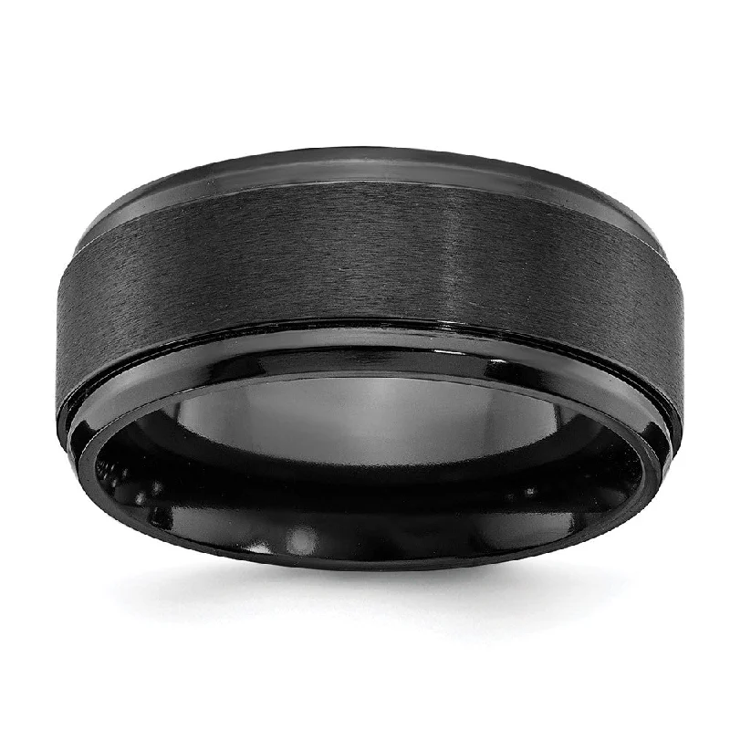 Ladies rings size guide-9mm Black Zirconium Ridged & Beveled Edge Standard Fit Band