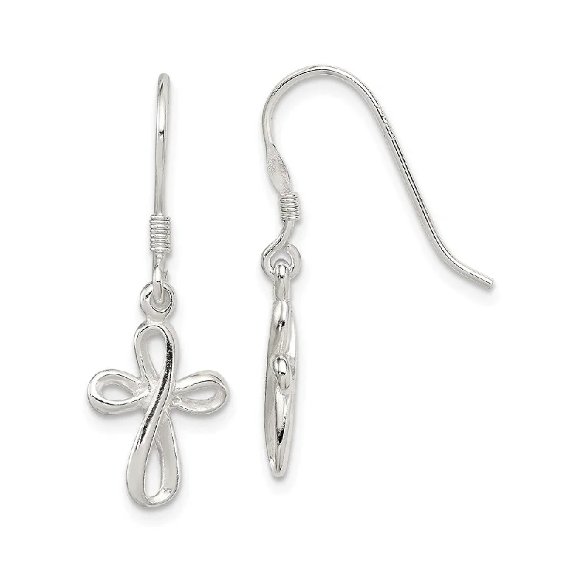 Ladies earrings limited releases-Small Everlasting Cross Dangle Earrings in Sterling Silver