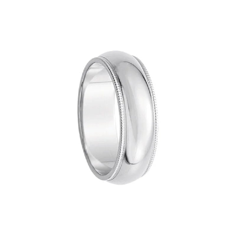 Ladies rings jade accents-6mm Milgrain Edge Domed Band in Platinum