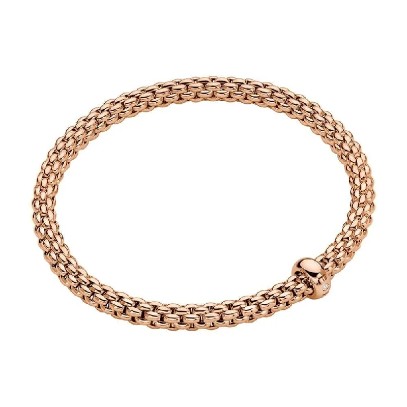 Ladies bracelets celebrity trends-Solo 18ct Rose Gold Bracelet With Single Diamond Set Rondel