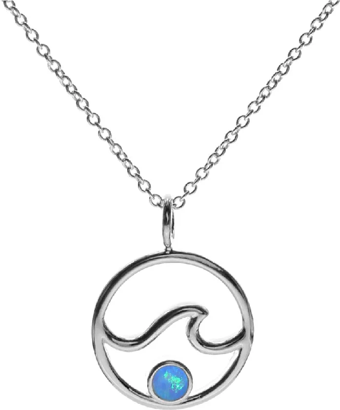 Ladies necklaces group styles-Sterling Silver Blue Opalique Wave in Circle Necklace