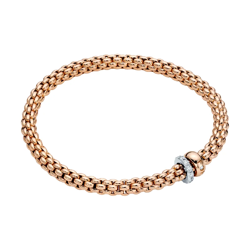 Ladies bracelets celebrity trends-Solo 18ct Rose Gold Bracelet With Pave Diamond Set And Polished Rondels