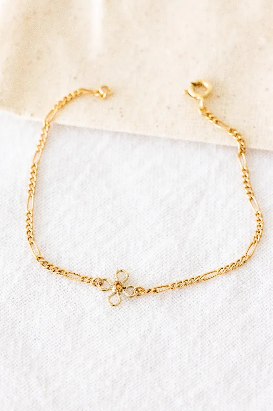 Ladies bracelets gold-plated-CZ Citrine Flower Wispy Bracelet