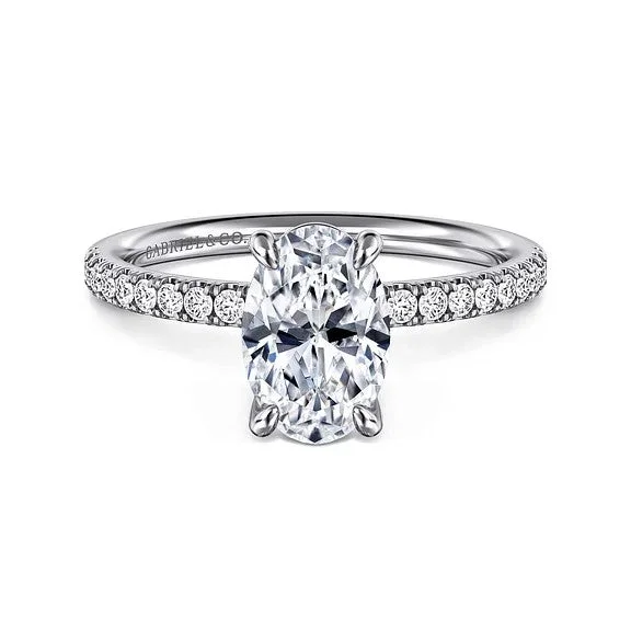 Ladies wedding rings celebrity looks-Twain - 14K White Gold Oval Diamond Engagement Ring (Setting Only)