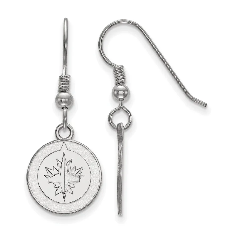 Ladies earrings engraved details-Sterling Silver NHL Winnipeg Jets Small Dangle Earrings