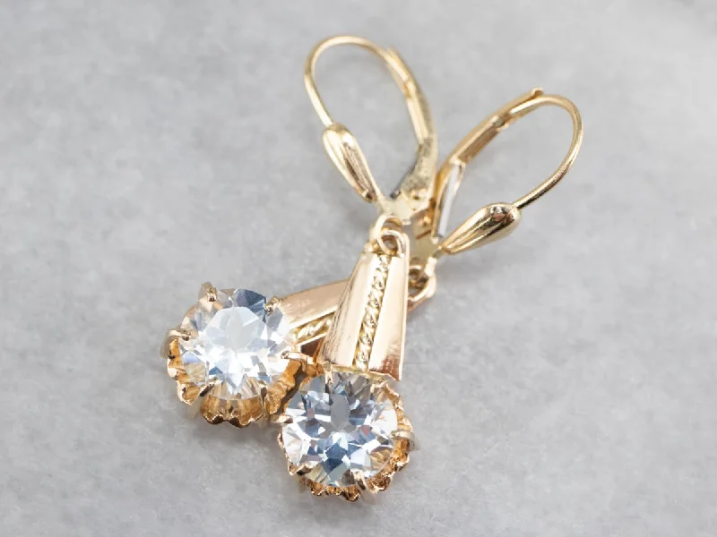 Ladies earrings wedding wear-Light Blue Aquamarine Gold Drop Earrings