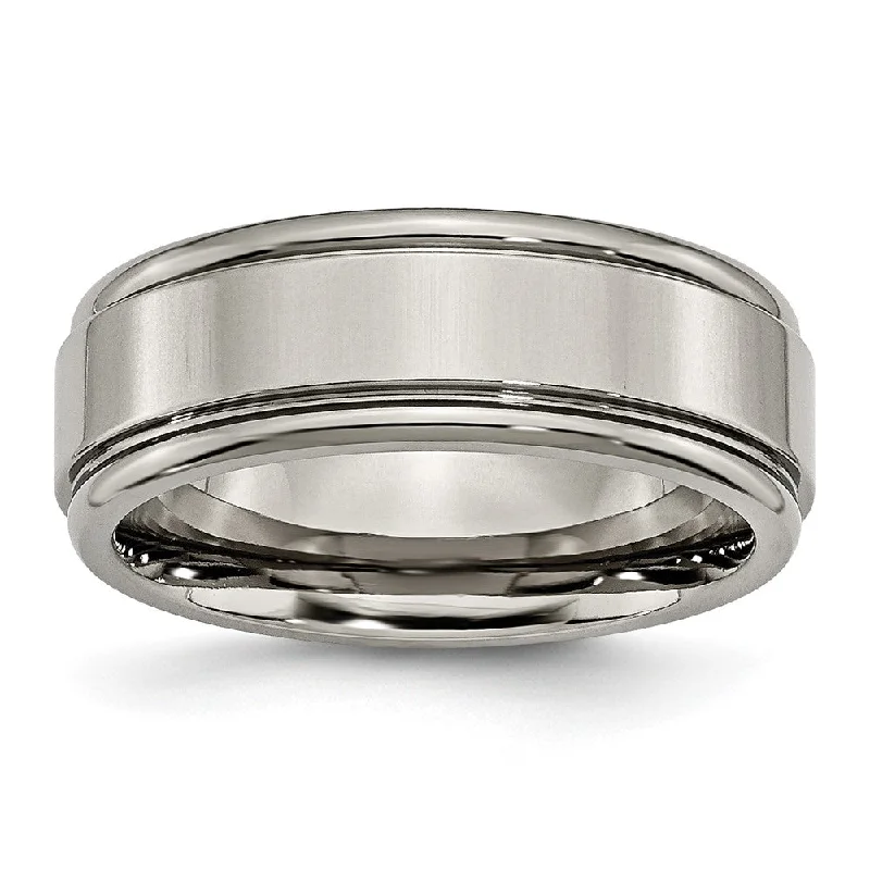 Ladies rings stacking trends-8mm Titanium Polished Grooved Edge Comfort Fit Band