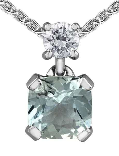 Ladies necklaces limited releases-9ct White Gold Diamond and Aquamarine Necklace