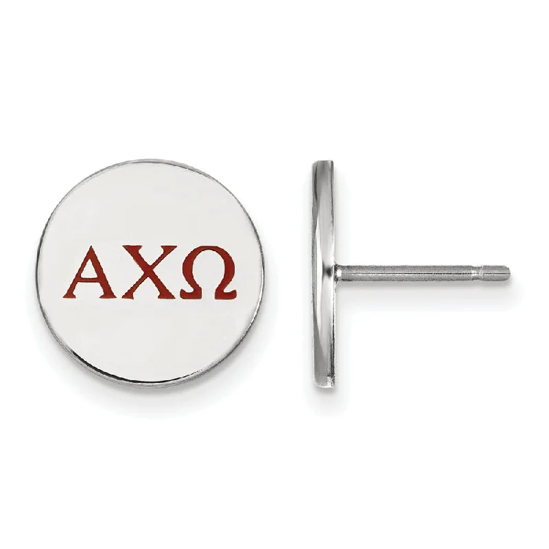 Ladies earrings store locations-Sterling Silver Alpha Chi Omega Enamel Greek Letters Post Earrings