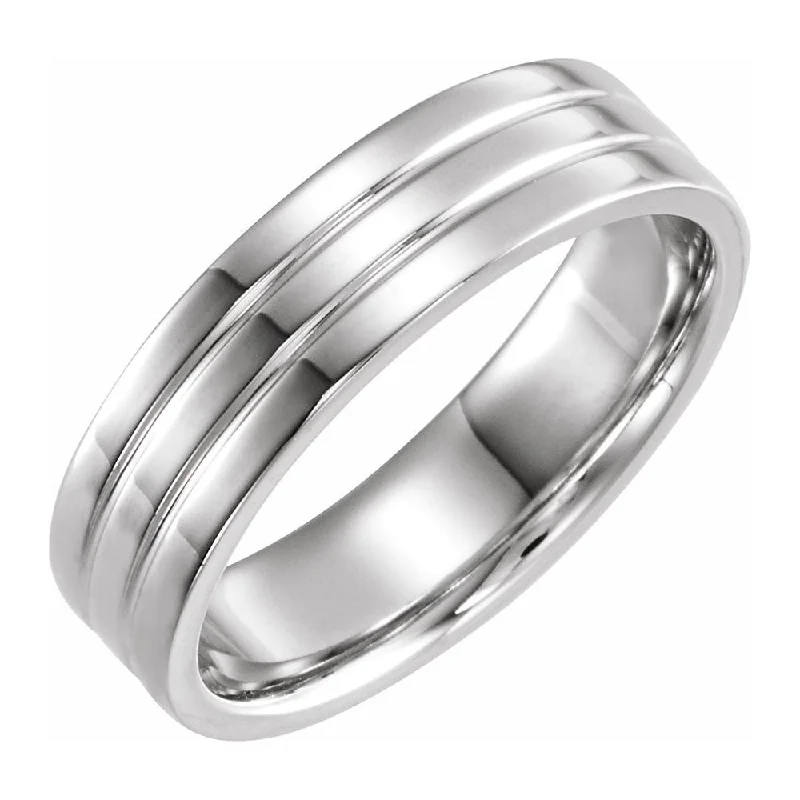 Ladies rings sentimental value-6mm Platinum Polished Ridged Comfort Fit Band