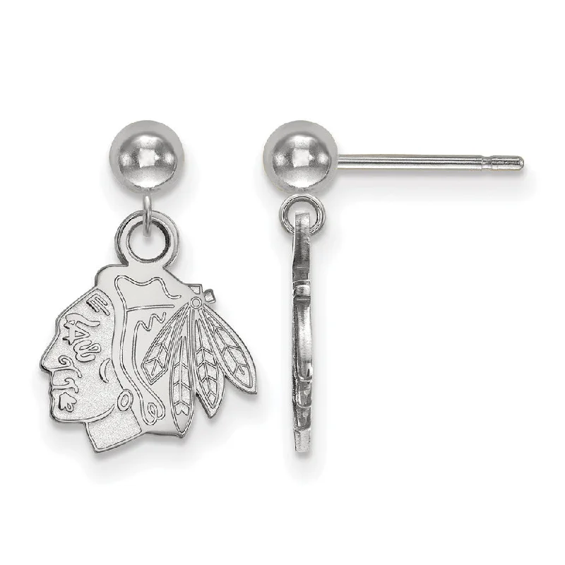 Ladies earrings mature styles-14k White Gold NHL Chicago Blackhawks XS Ball Dangle Post Earrings