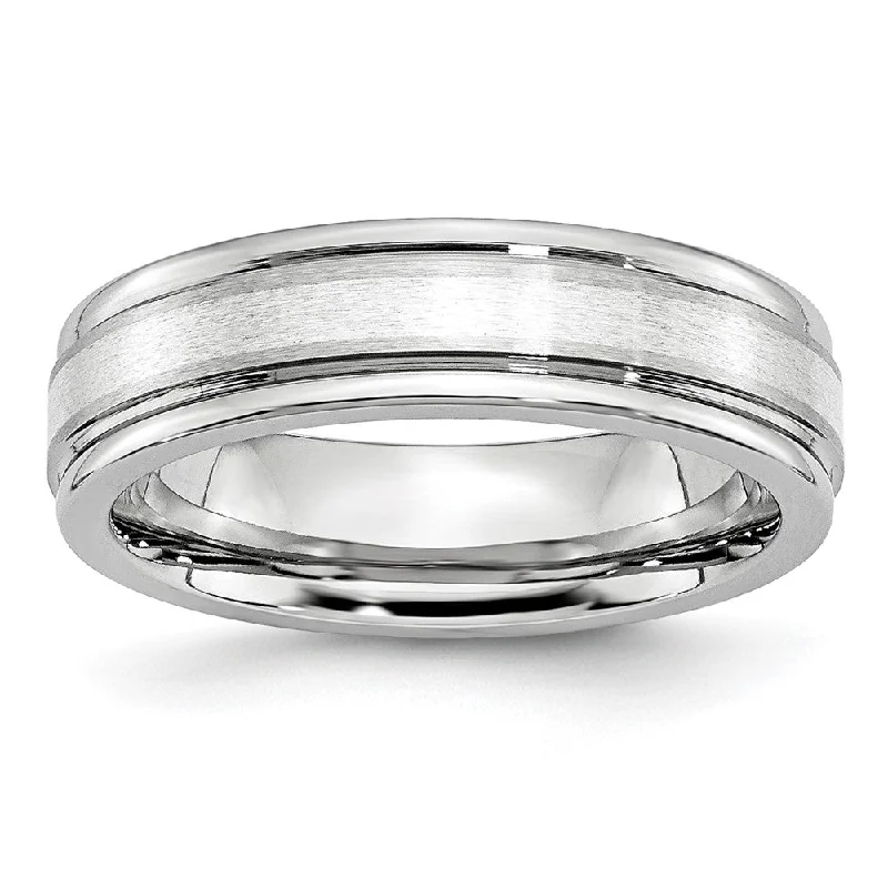 Ladies rings custom designs-6mm Cobalt & Sterling Silver Inlay Grooved Ridged Edge Band