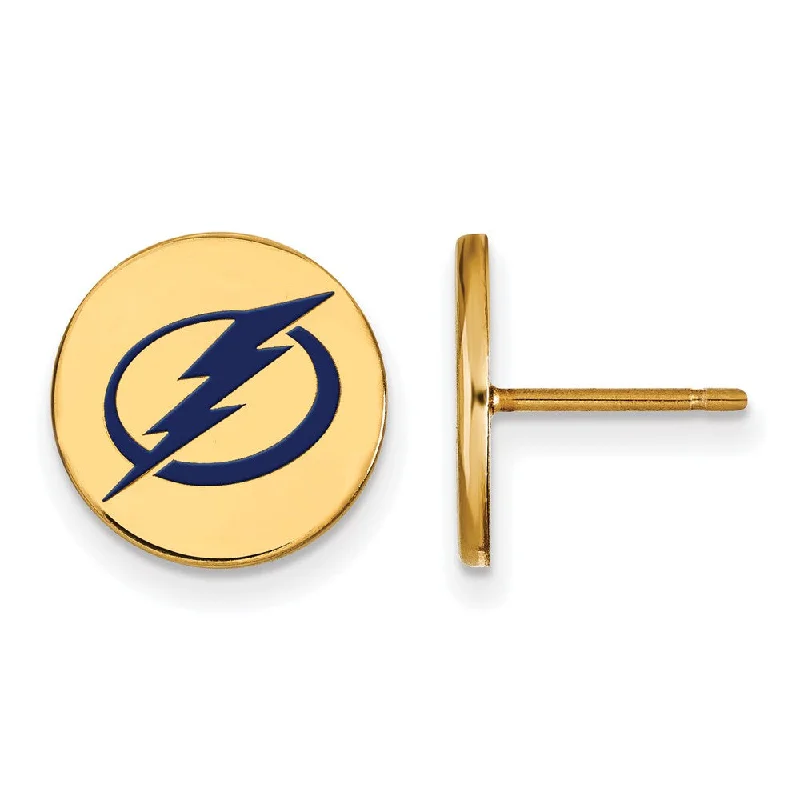 Ladies earrings online buys-SS 14k Yellow Gold Plated NHL Tampa Lightning SM Enamel Post Earrings