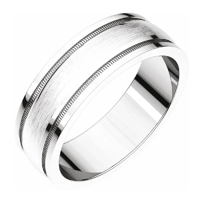 Ladies rings viral picks-6mm 14K White Gold Flat Edge Satin Center Milgrain Comfort Fit Band