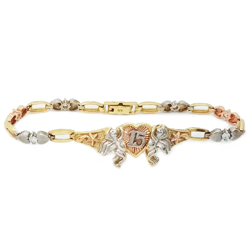 Ladies bracelets jade charms-Cubic Zirconia (CZ) 15 Birthday / Quiceañera Tri-Color Gold Bracelet (14K)