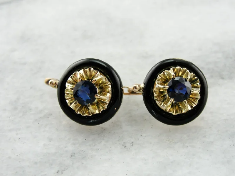 Ladies earrings bridal essentials-Floral Sapphire Gold Drop Earrings