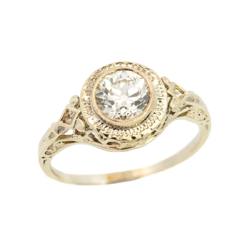 Ladies wedding rings budget finds-Art Deco 14kt Yellow Gold Diamond Engagement Ring 1.11ct