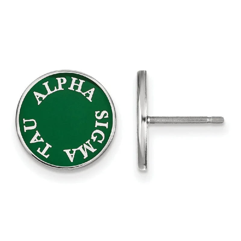 Ladies earrings elegant looks-Sterling Silver Alpha Sigma Tau Enamel Disc Post Earrings