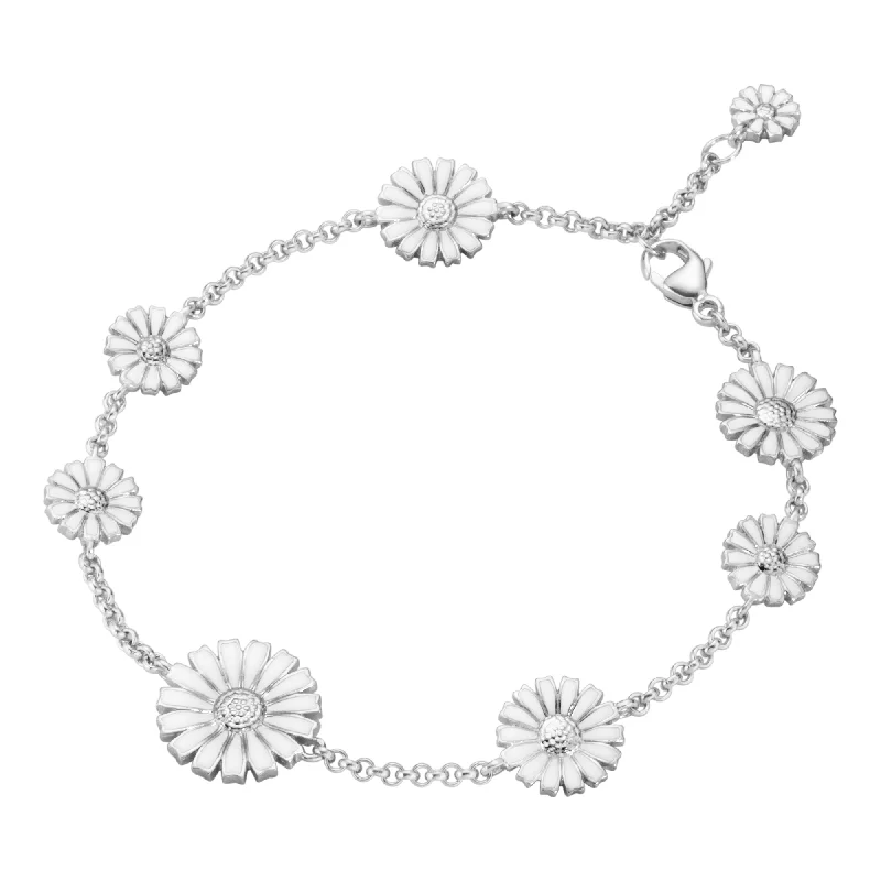 Ladies bracelets birthday surprises-Daisy Silver And White Enamel Bracelet