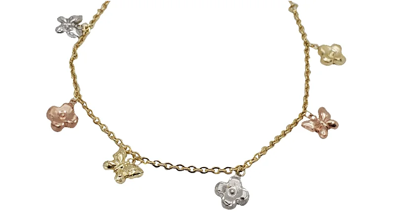 Ladies bracelets age-appropriate-Flower & Butterfly Ankle Bracelet (14K)