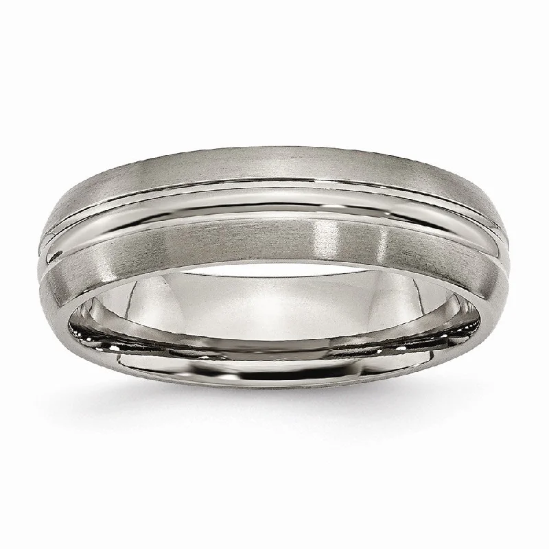 Ladies rings daily wear-Titanium, 6mm Grooved Center Unisex Comfort Fit Band