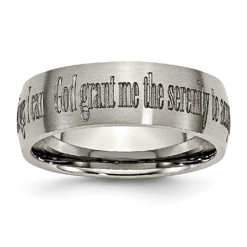 Ladies rings proposal gifts-8mm Titanium Domed Serenity Prayer Etched & Brushed Standard Fit Band