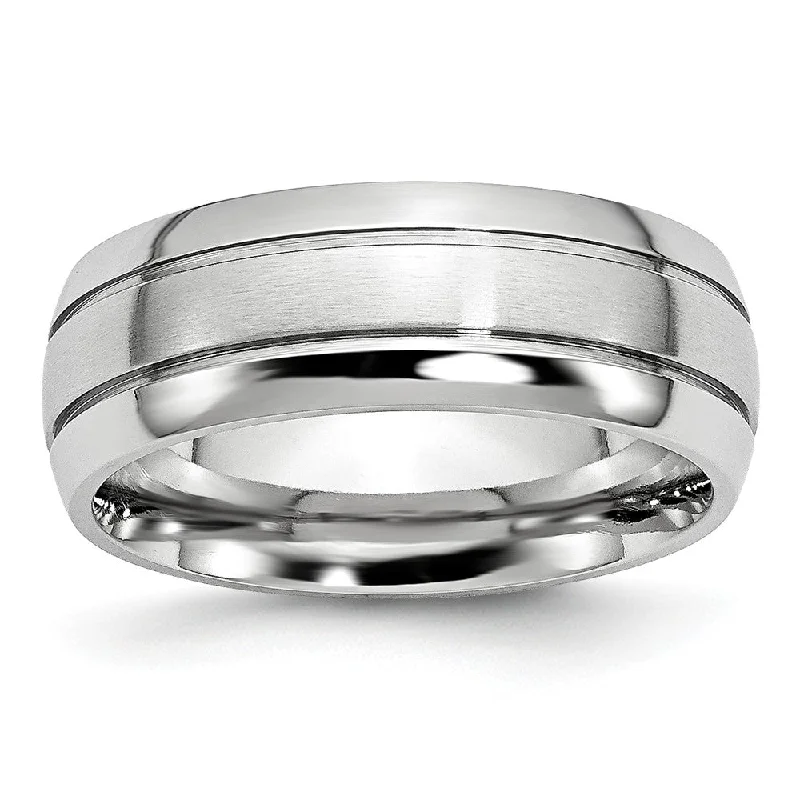 Ladies rings handmade pieces-8mm Cobalt Polished & Satin Double Grooved Comfort Fit Band