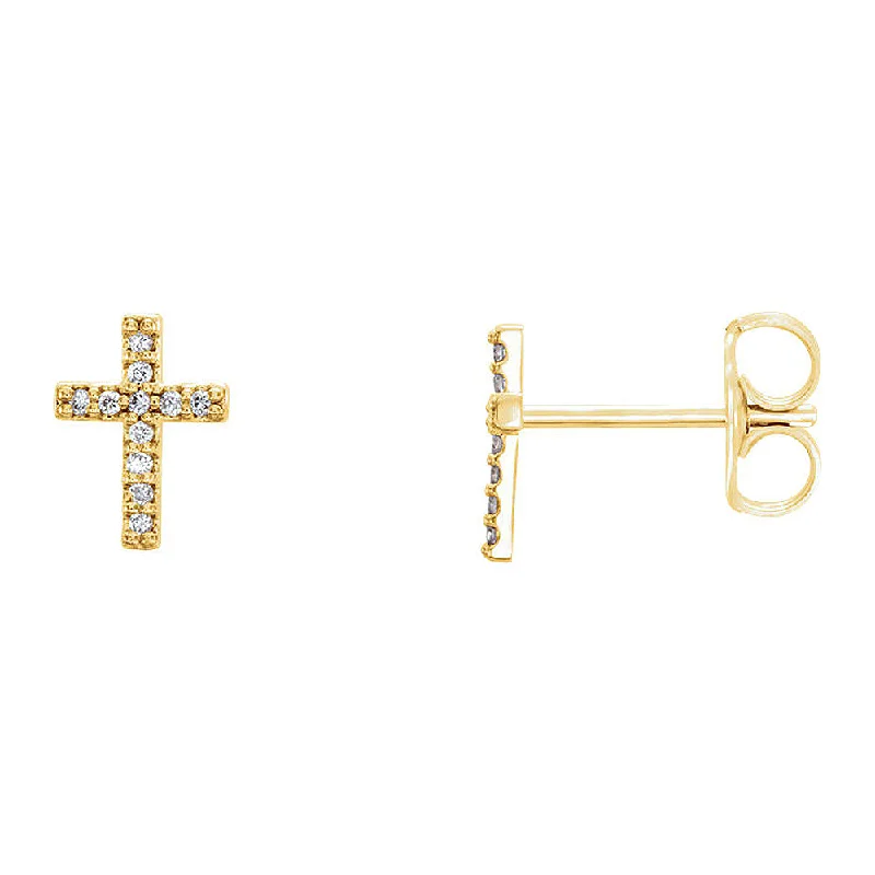 Ladies earrings mature styles-6 x 8mm 14k Yellow Gold .06 CTW (G-H, I1) Diamond Tiny Cross Earrings