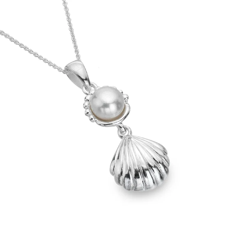 Ladies necklaces mature styles-Sea Gems Silver Shell and Freshwater Pearl Necklace