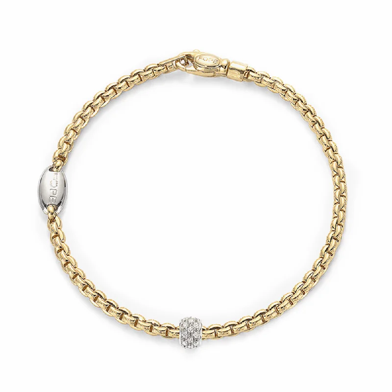 Ladies bracelets friendship bands-Eka 18ct Yellow Gold Slim Bracelet With Diamond Set Rondel