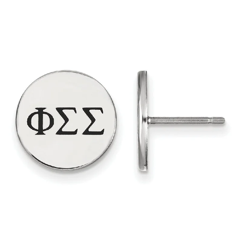 Ladies earrings gold-plated-Sterling Silver Phi Sigma Sigma Black Enamel Greek Post Earrings