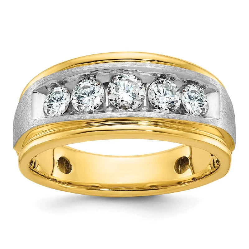 Ladies rings custom designs-Mens 9.75mm 14K Two Tone Gold 1.0 Ctw Lab Created Diamond Tapered Band