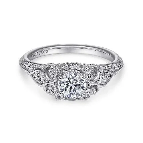 Ladies wedding rings dream bands-Abel - Unique 14K White Gold Vintage Inspired Diamond Halo Engagement Ring (Setting Only)