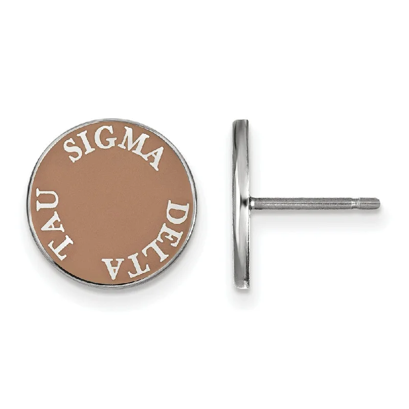 Ladies earrings luxurious designs-Sterling Silver Sigma Delta Tau Enamel Disc Post Earrings