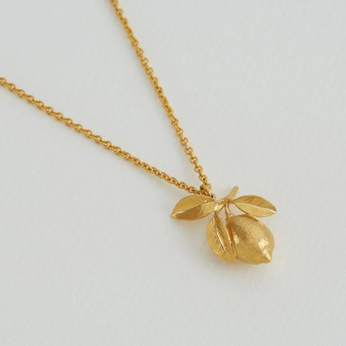 Ladies necklaces bridal essentials-Alex Monroe 22ct Gold Vermeil Large Lemon and Leaf Necklace