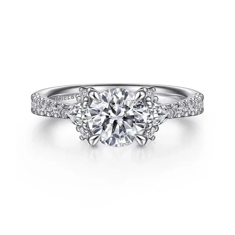 Ladies wedding rings vintage-inspired-Ami - 14K White Gold Round Three Stone Diamond Engagement Ring (Setting Only)