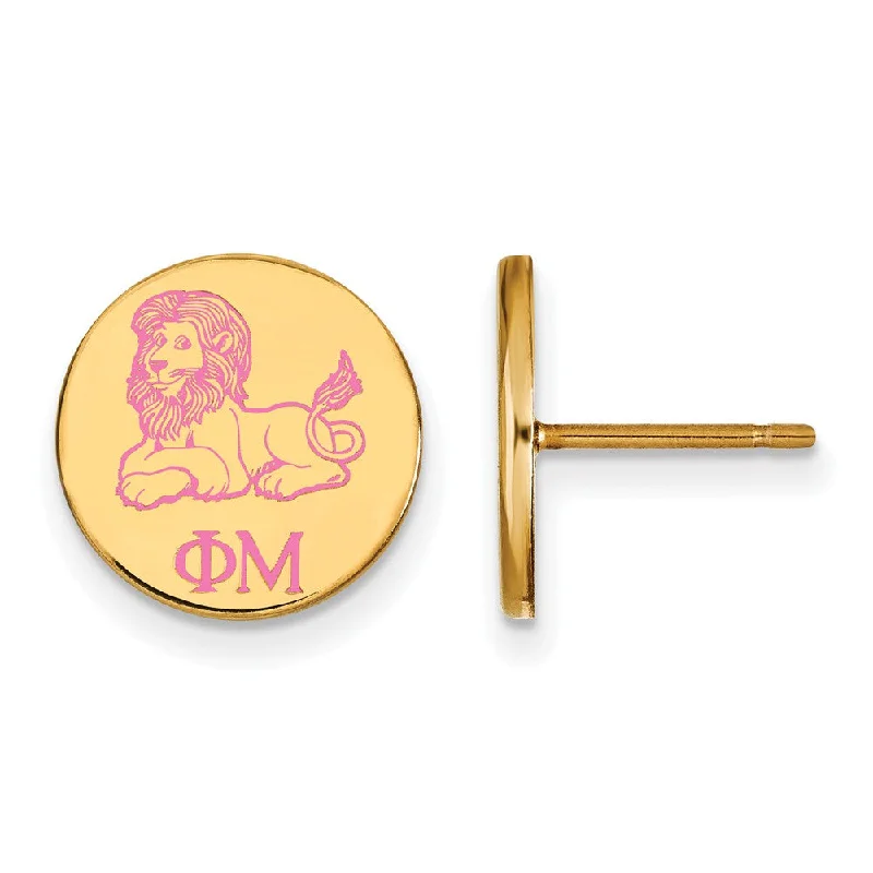 Ladies earrings group styles-14K Plated Silver Phi Mu Enamel Post Earrings