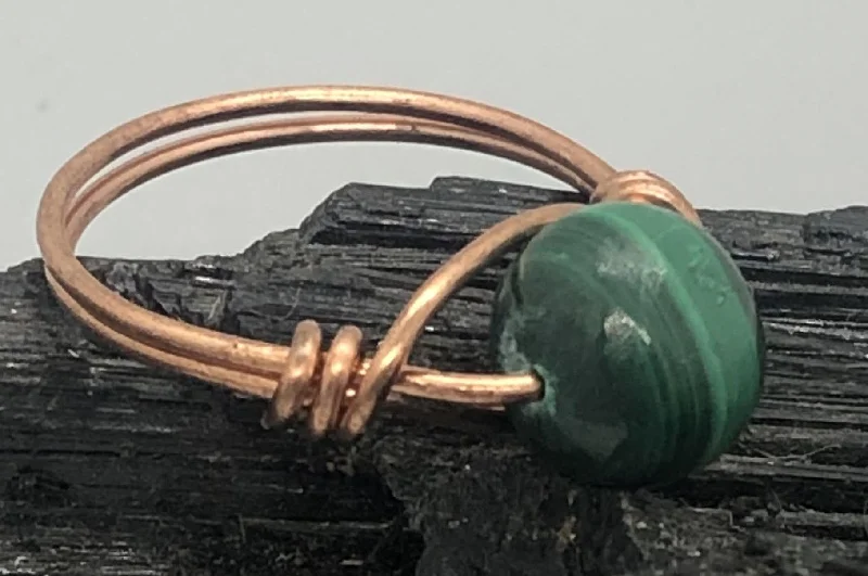 Ladies rings luxury labels-Malachite Copper Bead Ring