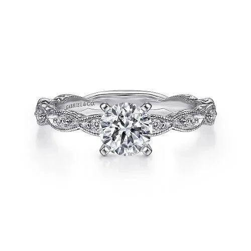 Ladies wedding rings delicate bands-Sadie - Vintage Inspired 14K White Gold Round Diamond Engagement Ring (Setting Only)