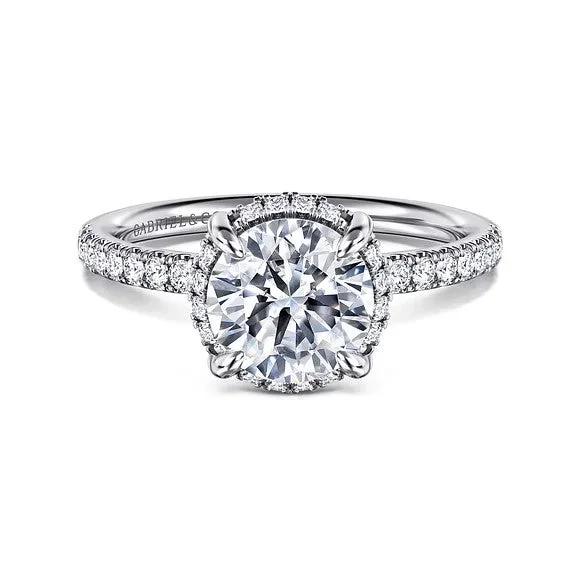 Ladies wedding rings limited editions-Suede - 14K White Gold Round Hidden Halo Diamond Engagement Ring (Setting Only)