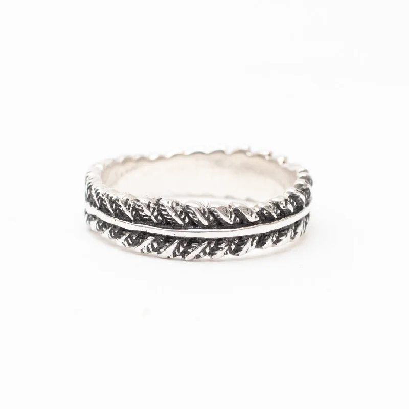 Ladies rings stacking trends-Oxidized Silver Leaf Ring