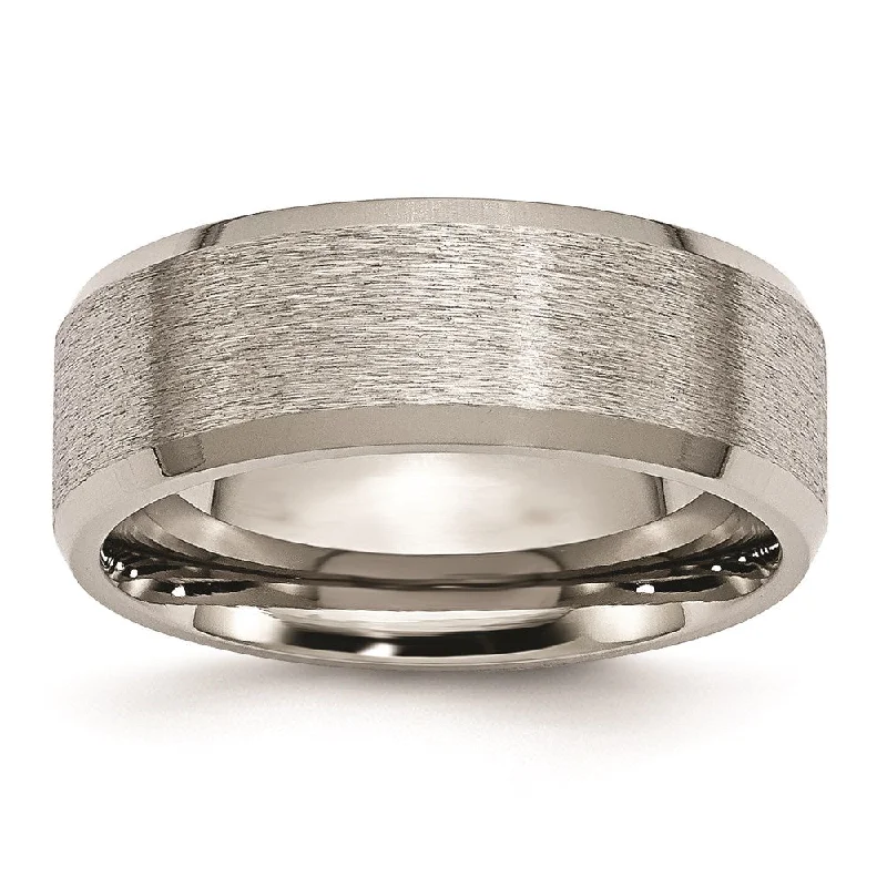 Ladies rings investment value-Titanium Beveled Edge 8mm Brushed Standard Fit Band